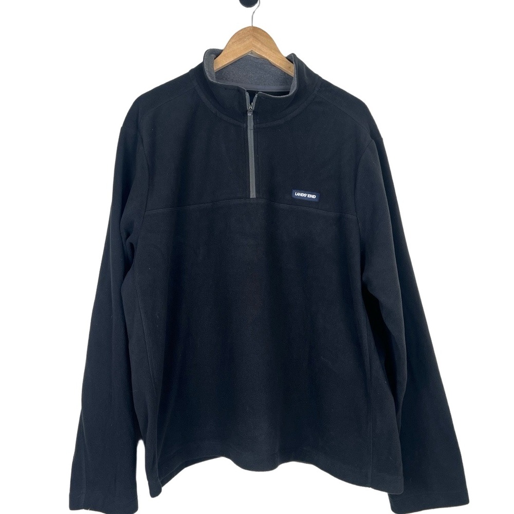 Lands End Mens 1/4 Zip Fleece‎ Black XL Classic Warm Cozy Outdoors Hiking